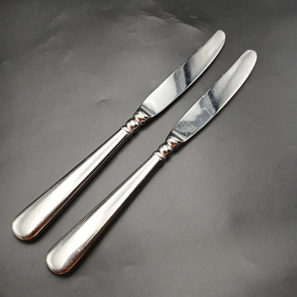 Pearl Platinum by Lenox 18/8 Glossy Stainless Steel Dinner Knives Set Of 2 Vtg